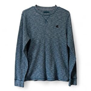 Men’s Medium Express Waffle Knit Teal Blue Long Sleevw Thermal Stretch Shirt